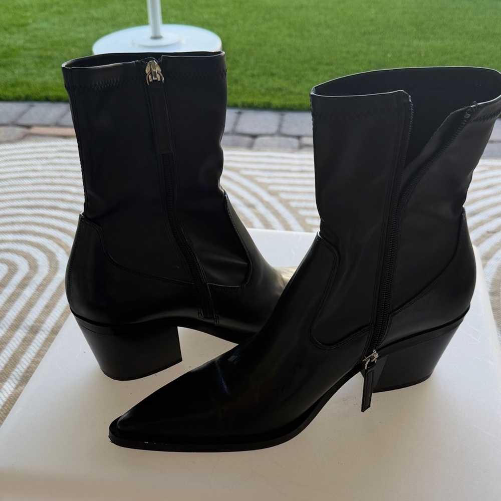 ZARA Black Women's Mid-Calf Pointed Toe Block Heel Boots